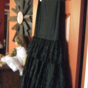Ladies LONG Black Lace Tiered Skirt.